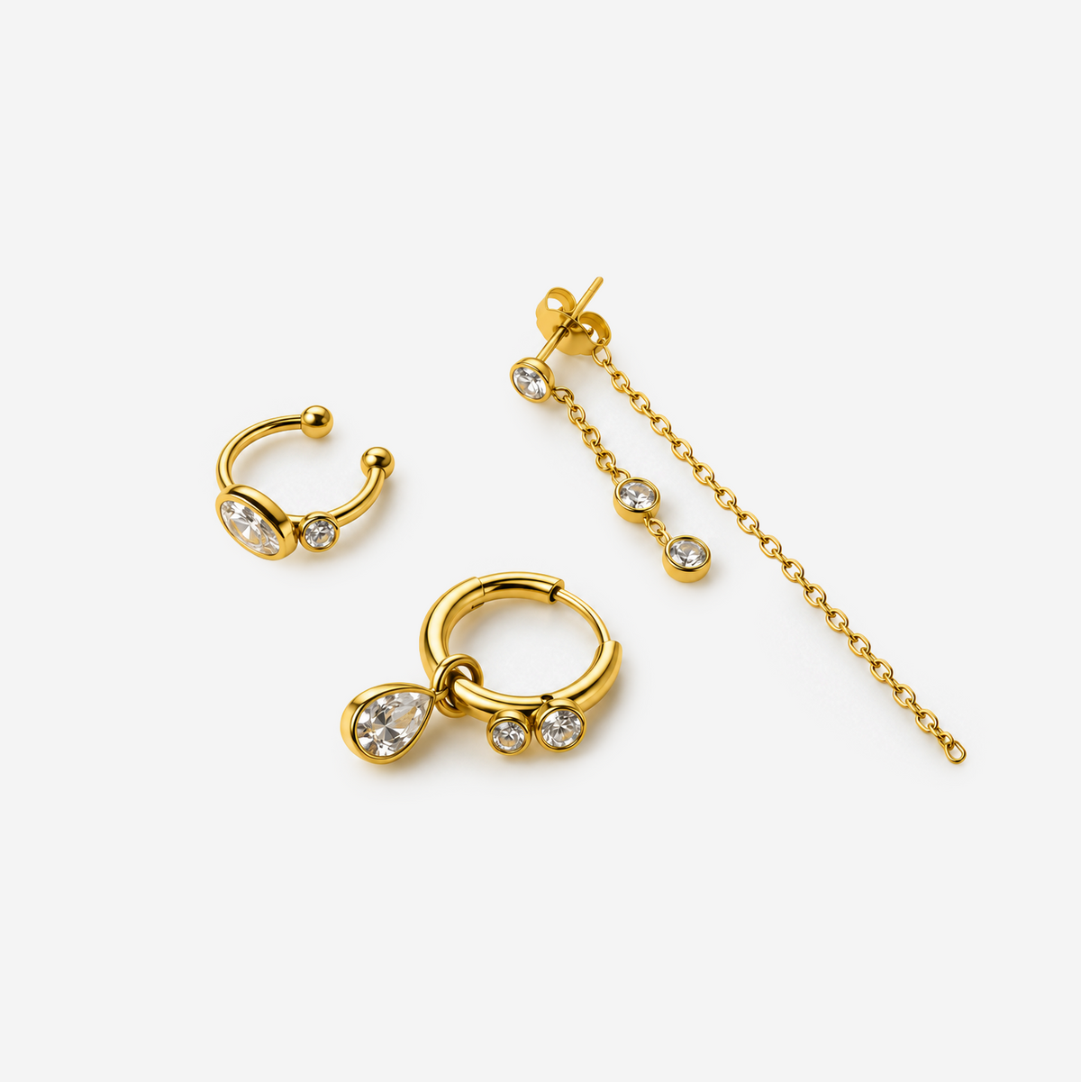 Gold-plated Titanium With Stone Earrings SET