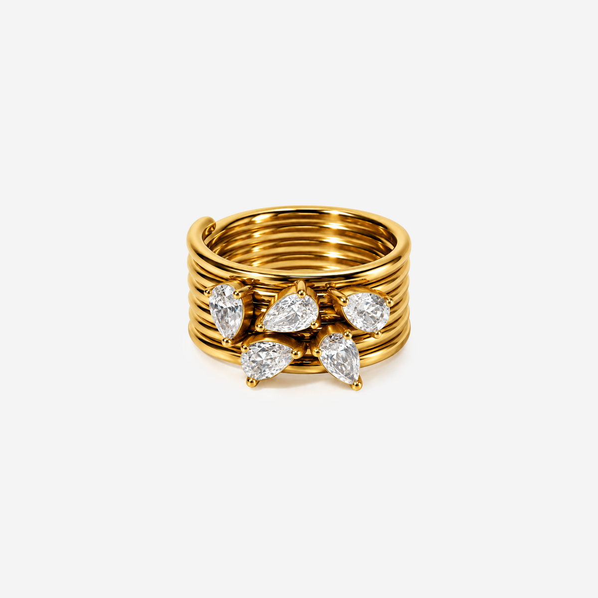 Gold-Plated Titanium Ring with White Stone
