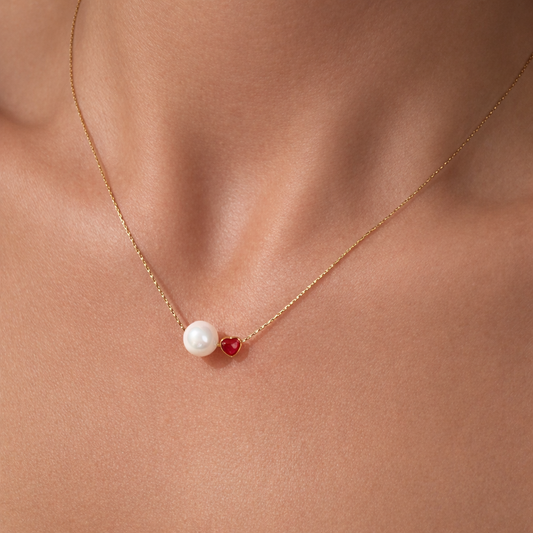 Gold-plated Titanium Pink Red Hearts Necklace