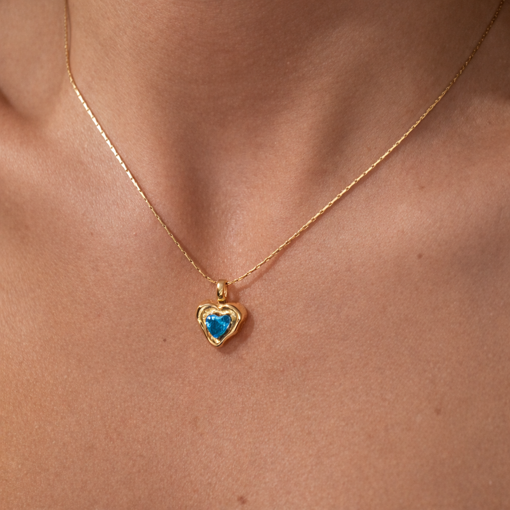 Gold-plated Titanium Blue Heart Necklace