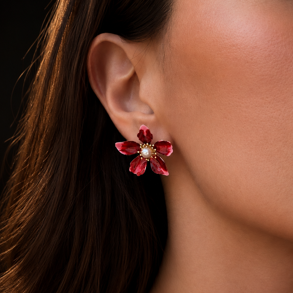 Gold-plated Titanium Flower Shaped Earrings