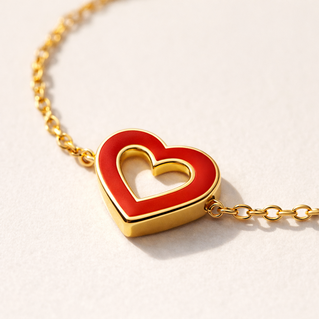 Gold-plated Titanium Red with Heart Braceet