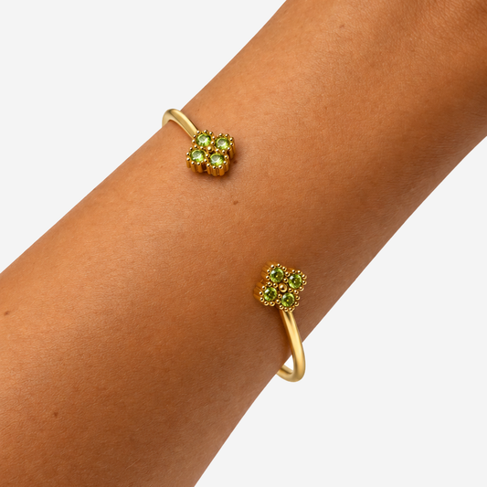 Gold-Plated Titanium Bracelet with Green Stone