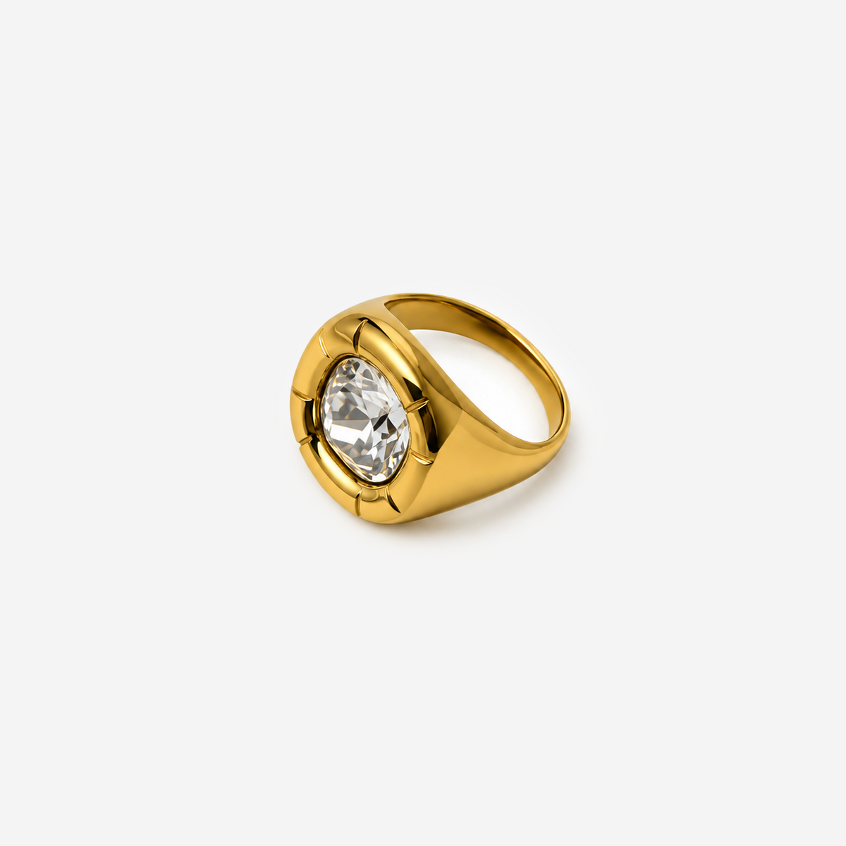 Gold-Plated Titanium Ring with White Stone