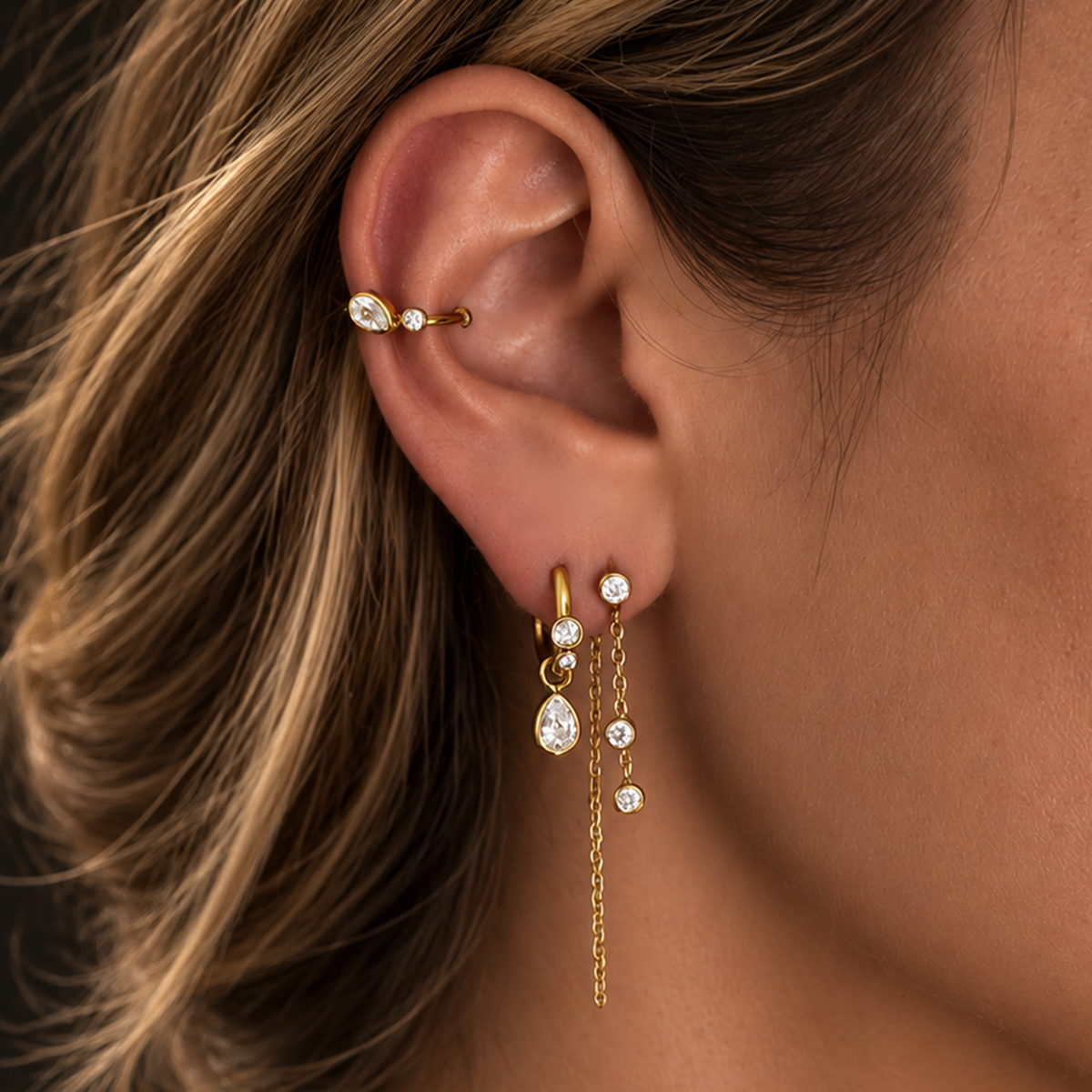 Gold-plated Titanium With Stone Earrings SET