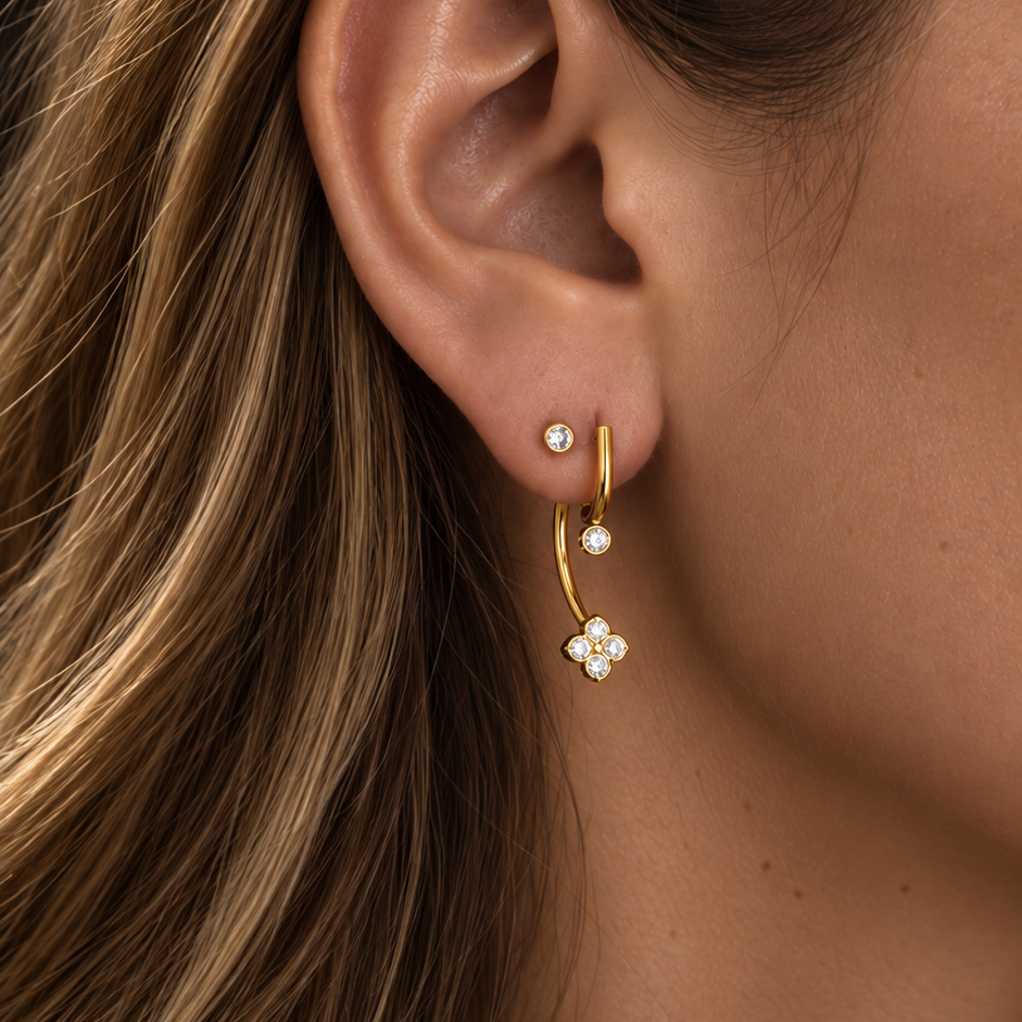 Gold-plated Titanium With Stone Earrings SET