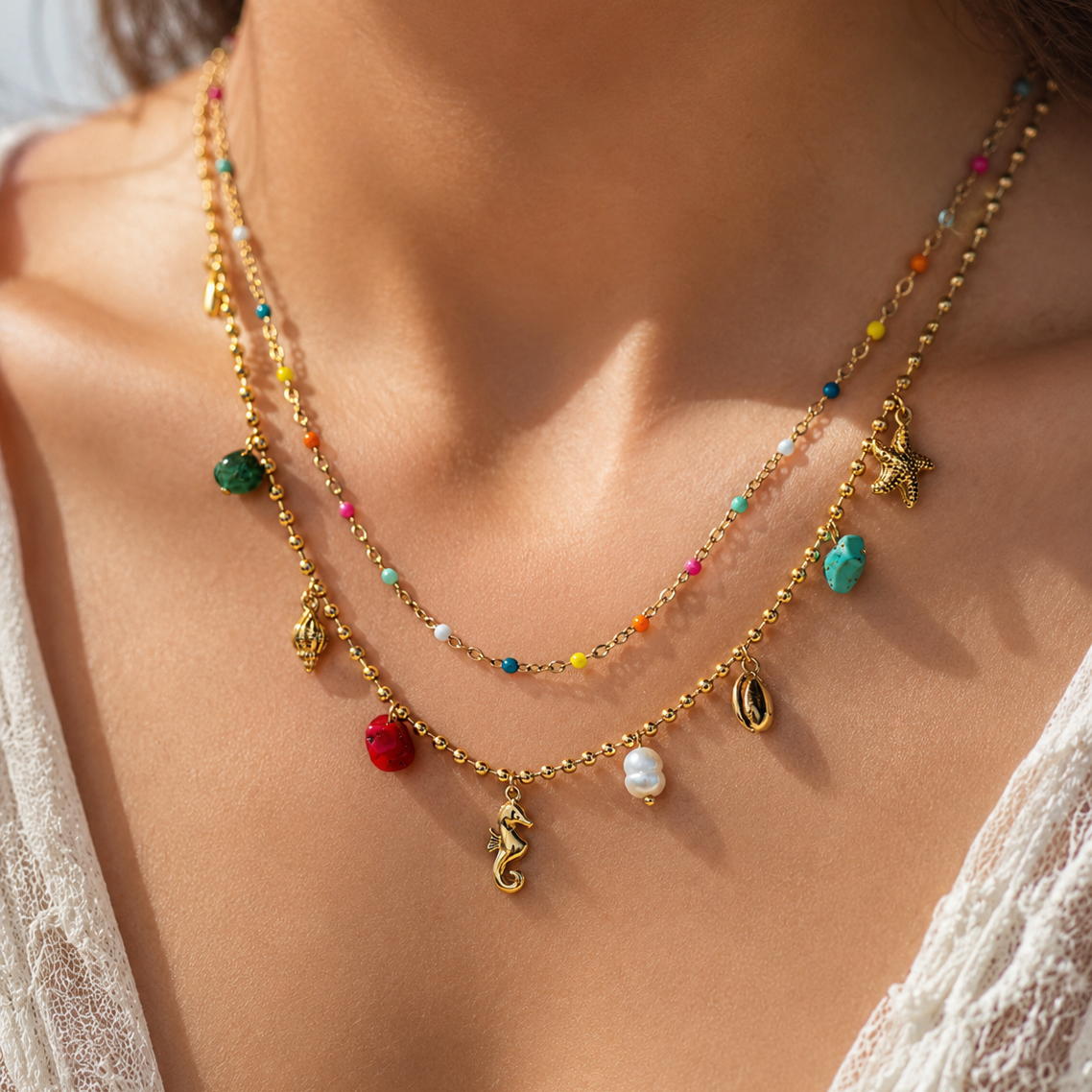 Gold-plated Titanium Colorful Necklace