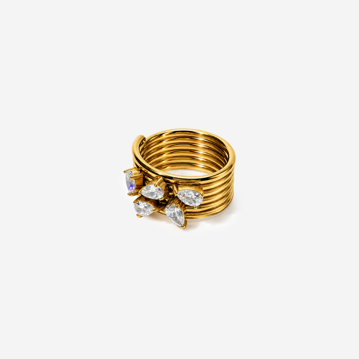 Gold-Plated Titanium Ring with White Stone