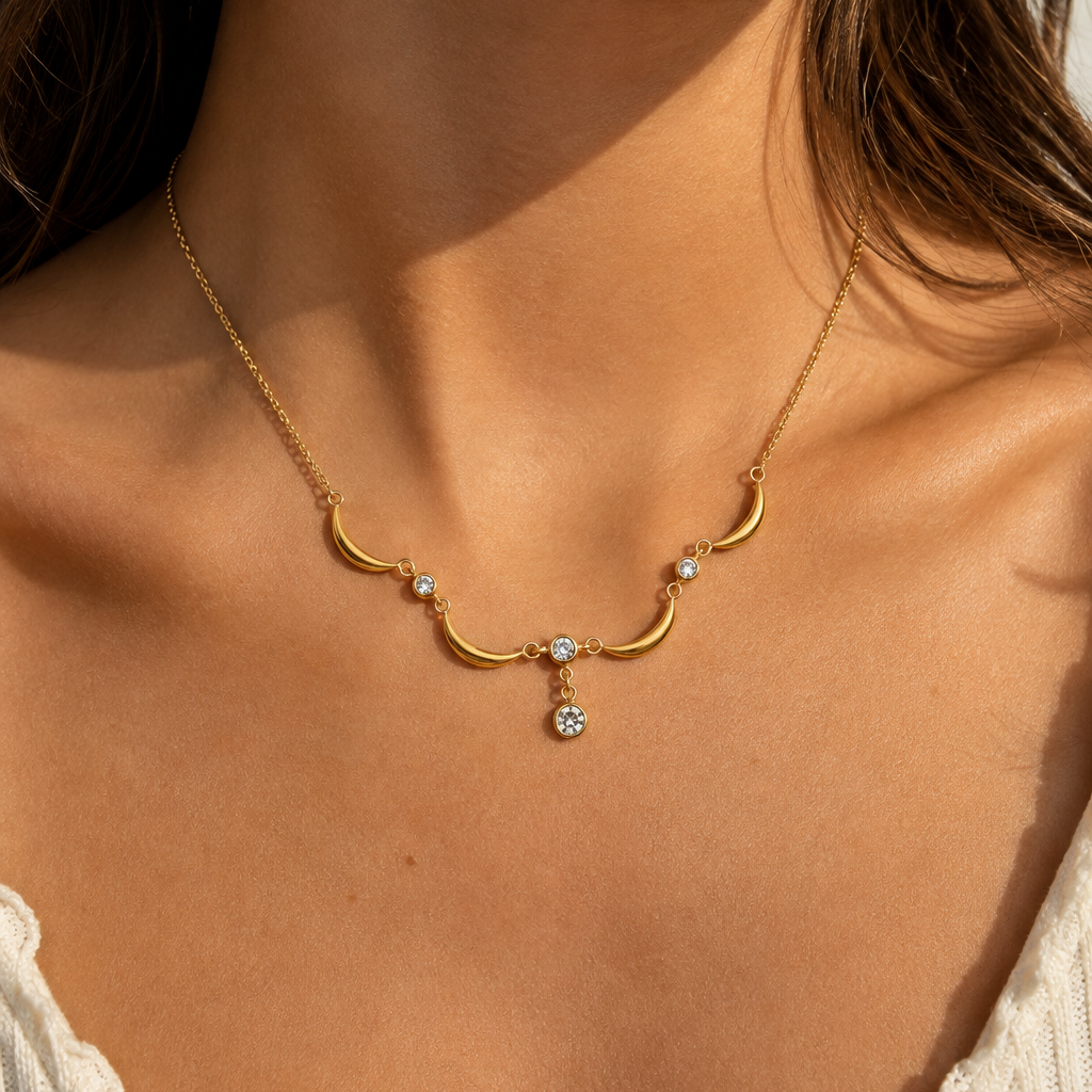 Gold-plated Titanium White Stone Necklace