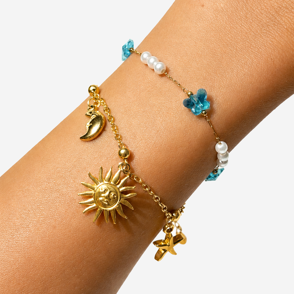 Gold-plated Titanium Light Blue Bracelet