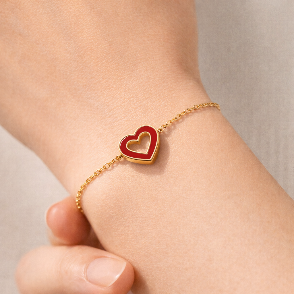 Gold-plated Titanium Red with Heart Braceet