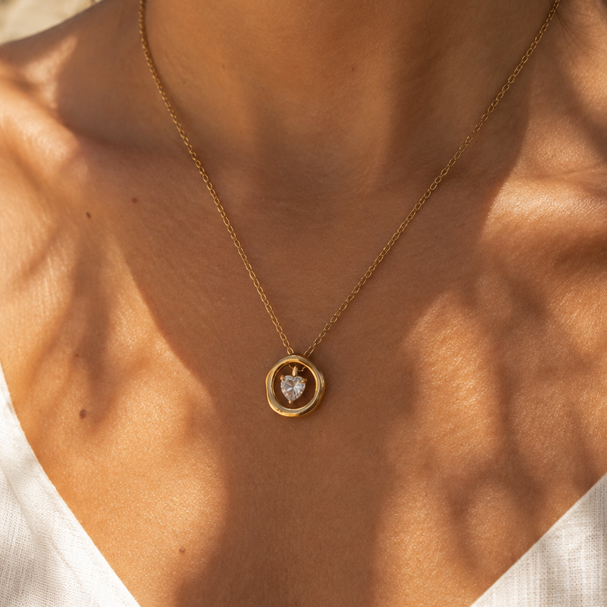 Gold-plated Titanium White Stone Necklace
