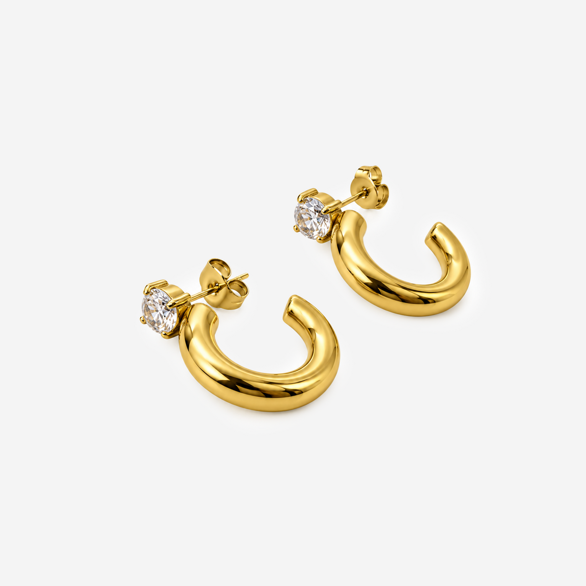 Gold-plated Titanium White Stone Earrings