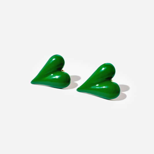 Gold-plated Titanium Green Heart Shaped Earrings