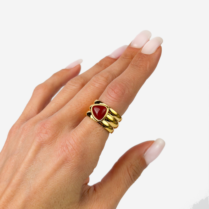 Gold-plated Titanium Red With Stone Ring