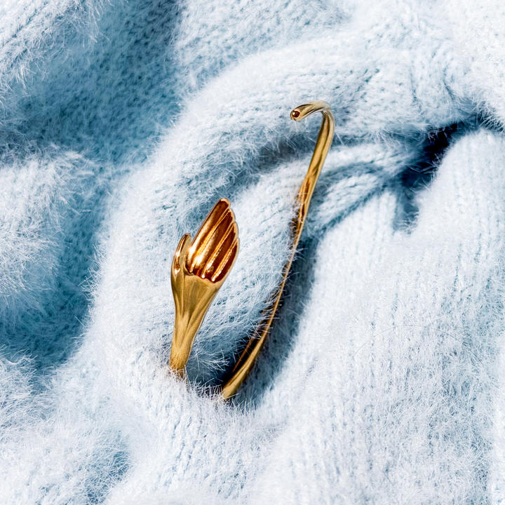 Gold-plated Titanium Hand Shaped Bracelet