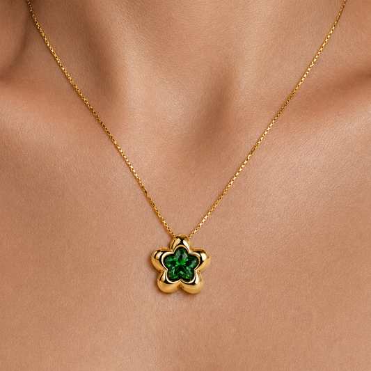 Gold-plated Titanium Green With Stone Necklace