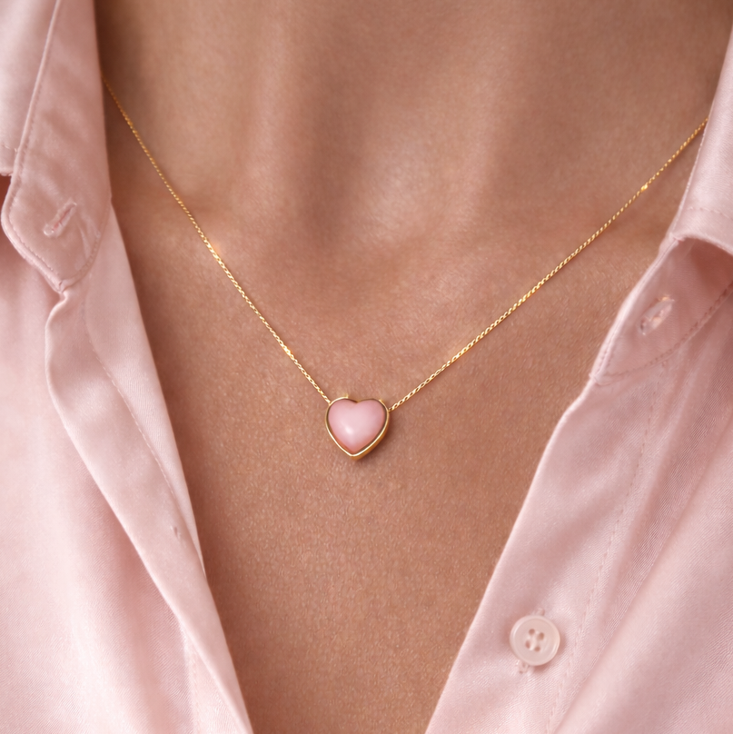 Gold-plated Titanium Pink with Heart Necklace