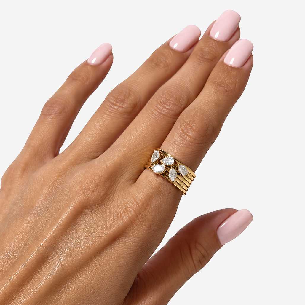 Gold-Plated Titanium Ring with White Stone