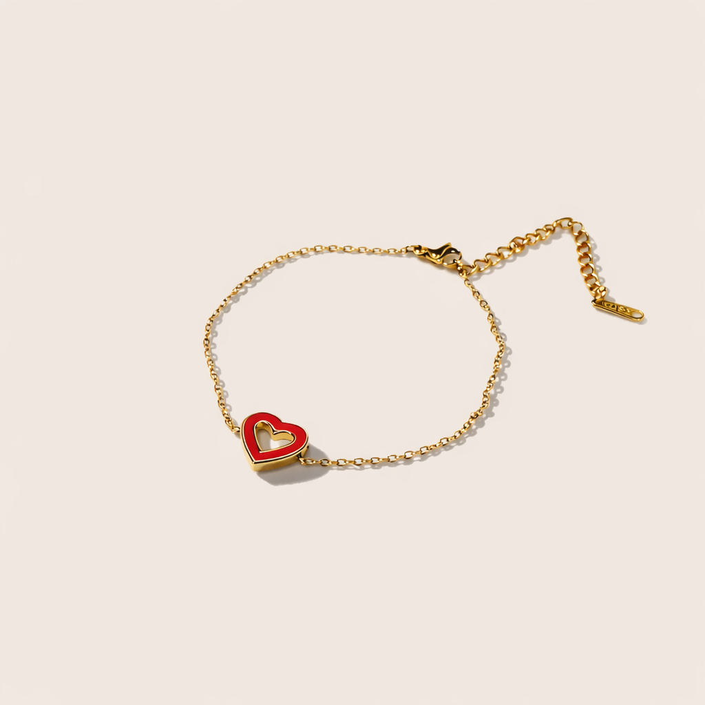 Gold-plated Titanium Red with Heart Braceet