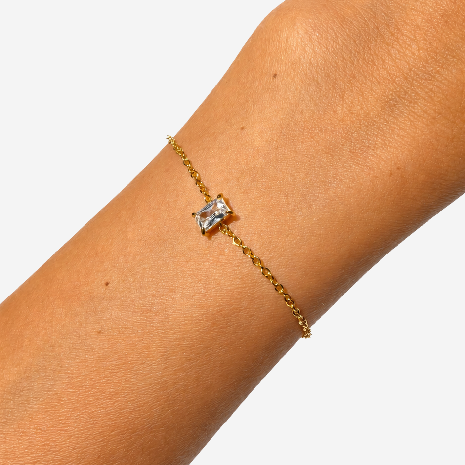 Gold-plated Titanium White Stone Bracelet