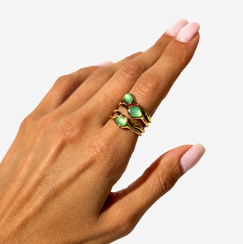 Gold-plated Titanium Green With Stone Ring