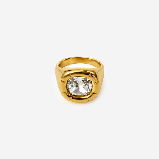 Gold-Plated Titanium Ring with White Stone