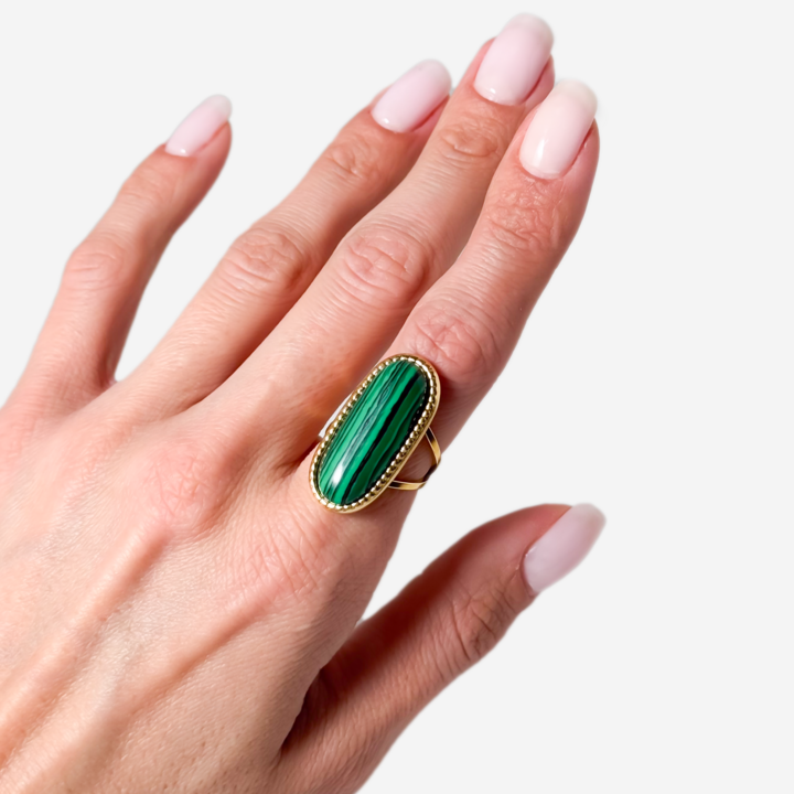 Gold-Plated Titanium Green Ring with Green Stones