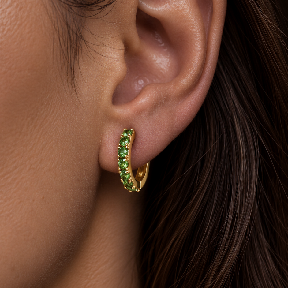 Titanium Gold Plated Green Earrings