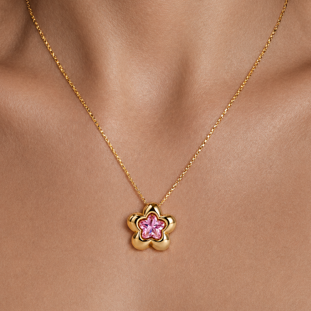 Gold-plated Titanium Pink With Stone Necklace