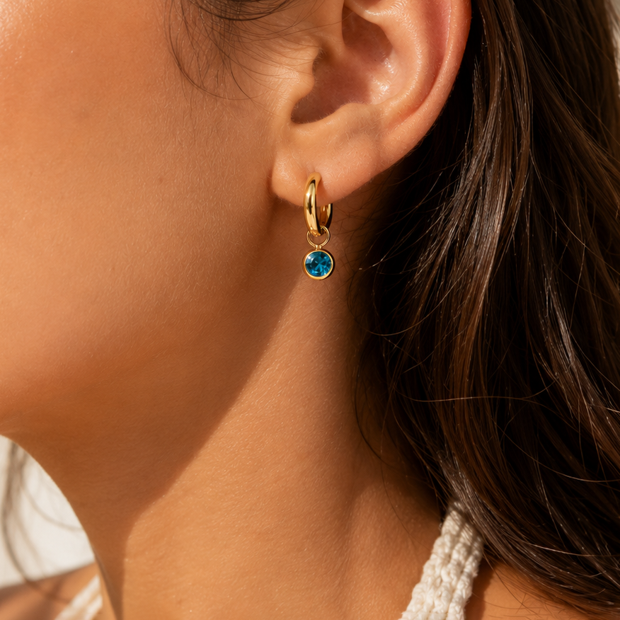 Titanium Gold Plated Blue Earrings