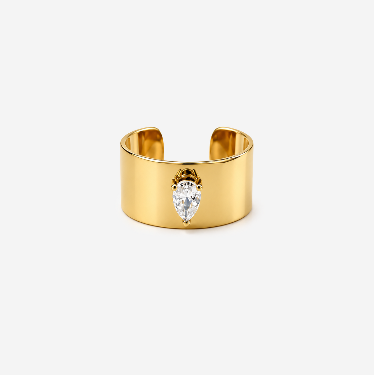 Wide Gold Ring with Pear Stone