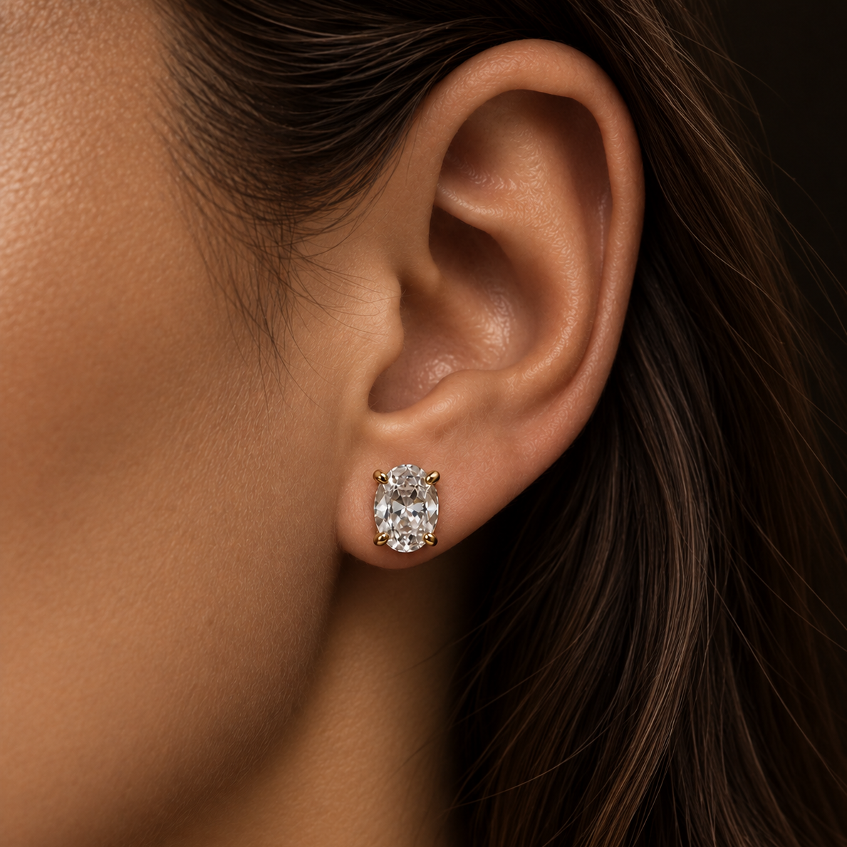 Gold-plated Titanium White Stone Earrings