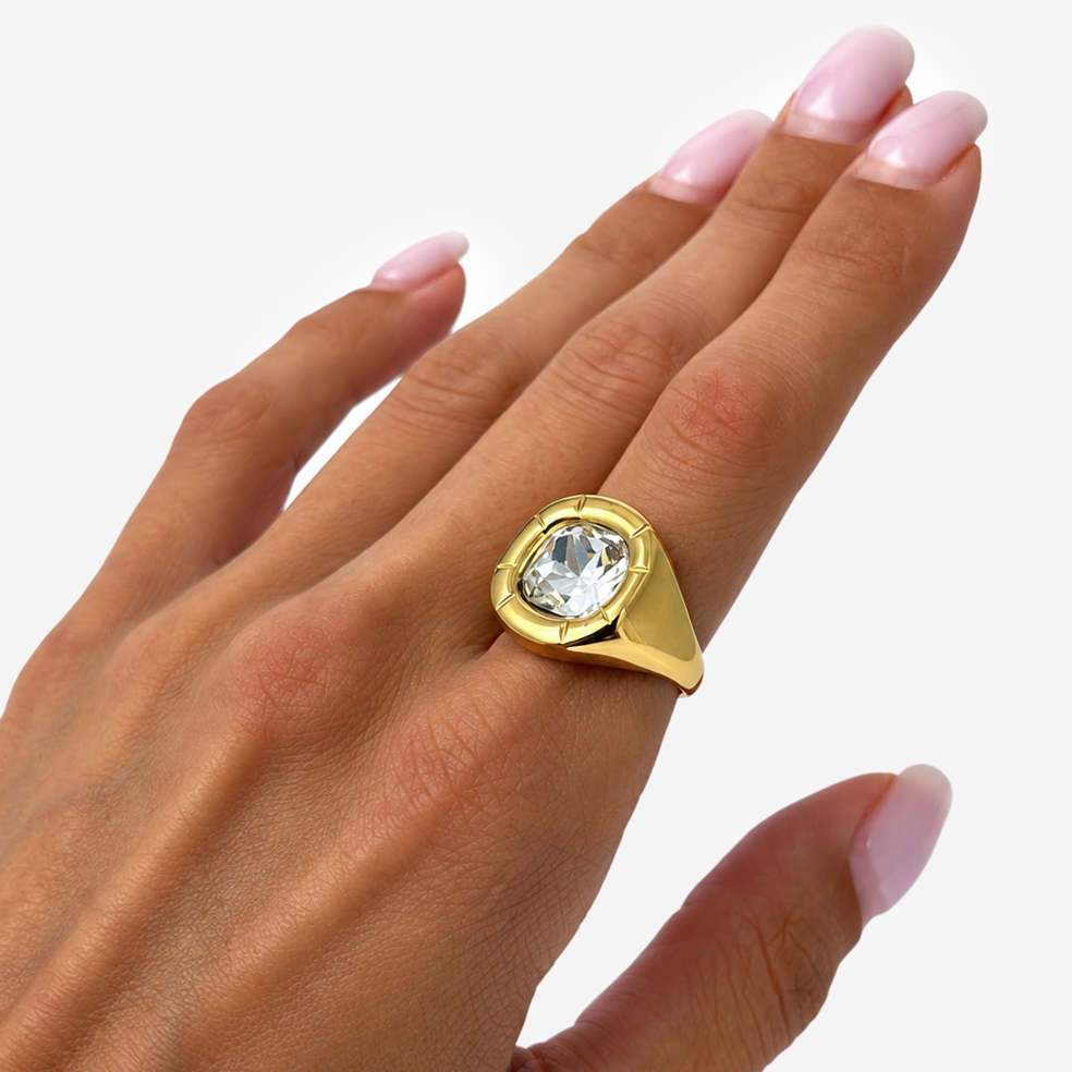 Gold-Plated Titanium Ring with White Stone