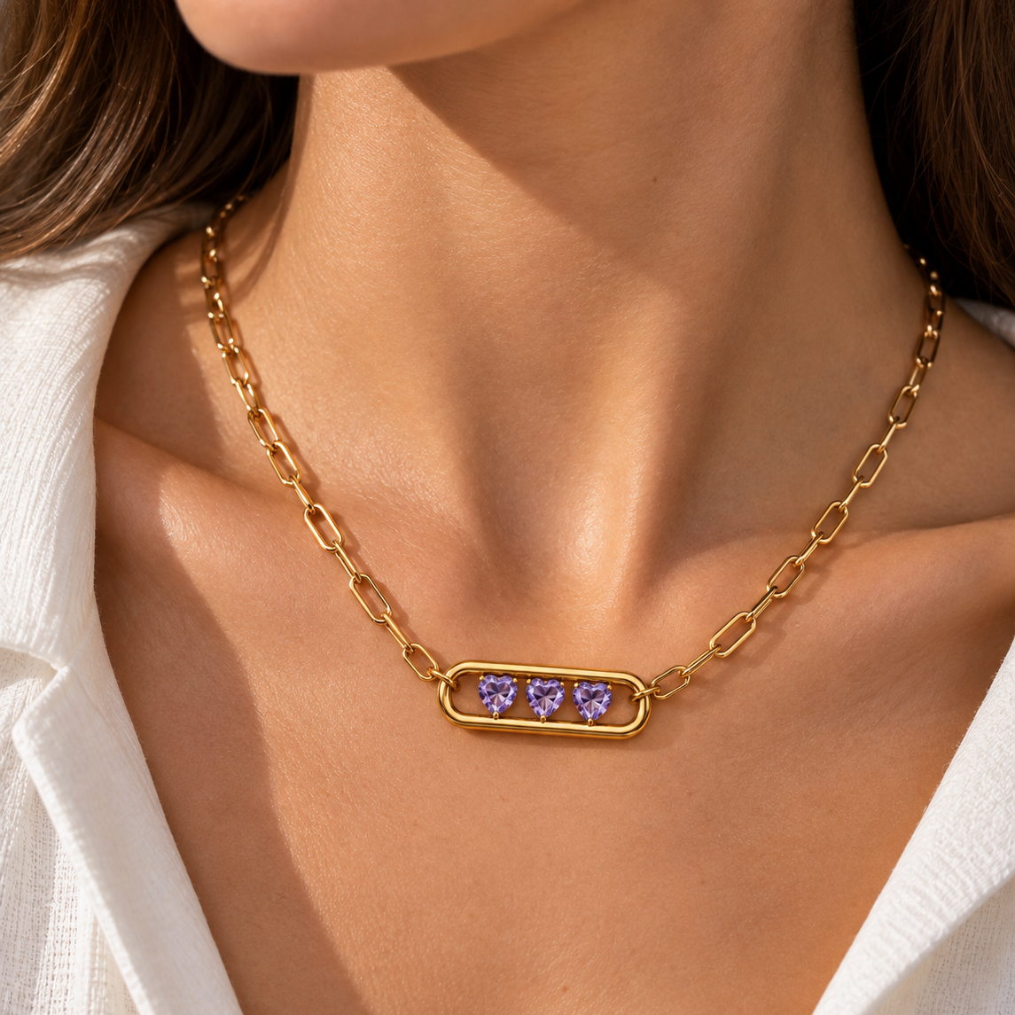 Gold-plated Titanium Purple Stone Necklace