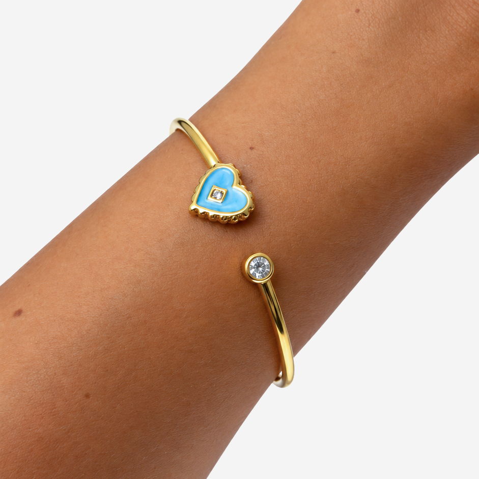 Titanium Gold Plated Bracelet Blue Heart