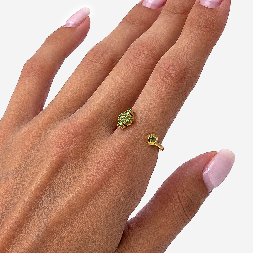 Gold-Plated Titanium Ring with Green Stone