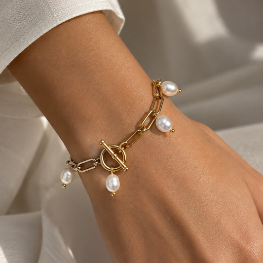 Gold-Plated Titanium Pearl Bracelet