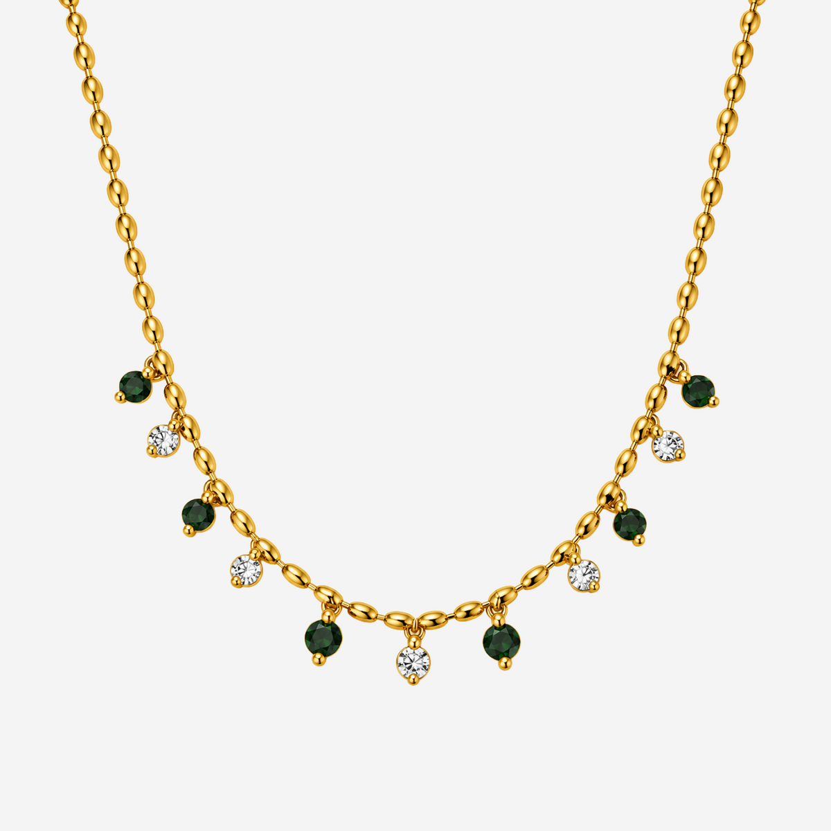 Gold-plated Titanium Green Stone Necklace
