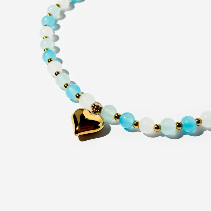 Gold-Plated Titanium Light Blue Necklace with Light Blue Stones