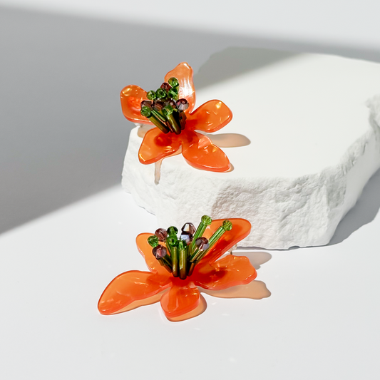 Orange Acrylic Flower-Shaped Earrings