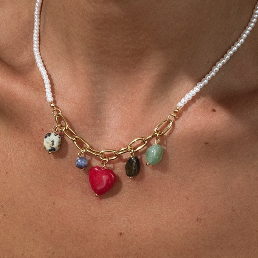 Gold-plated Titanium Red with Heart Necklace