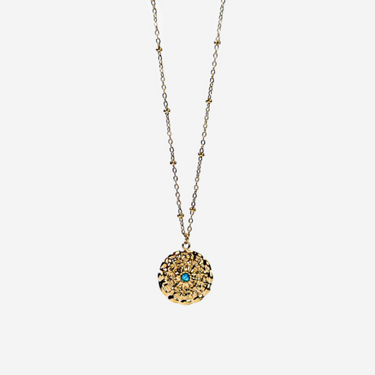Gold-plated Titanium Light Blue With Stone Necklace