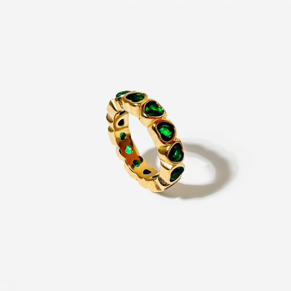 Gold-plated Titanium Green with Hearts Ring