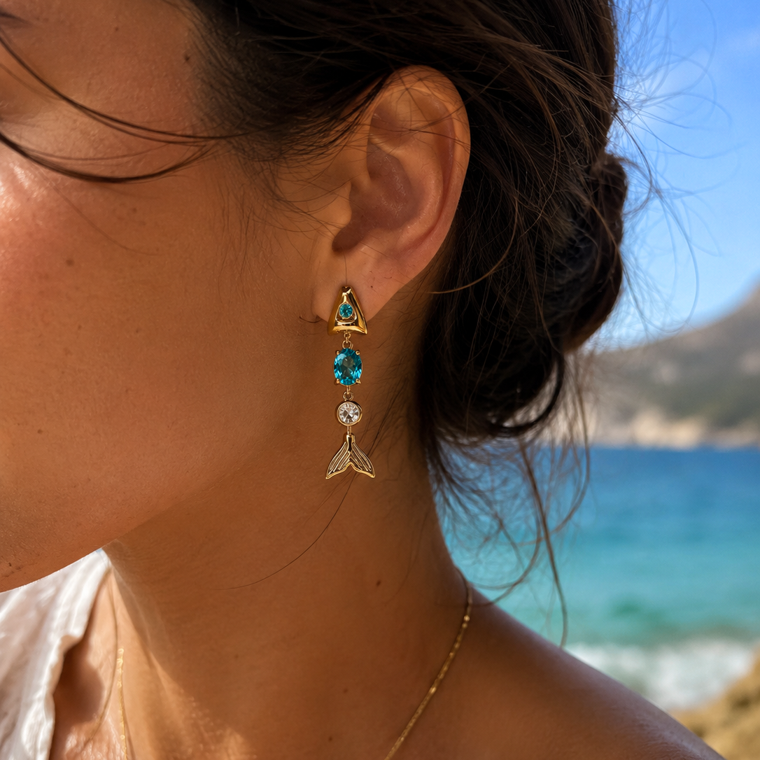 Gold-plated Titanium Blue Earrings