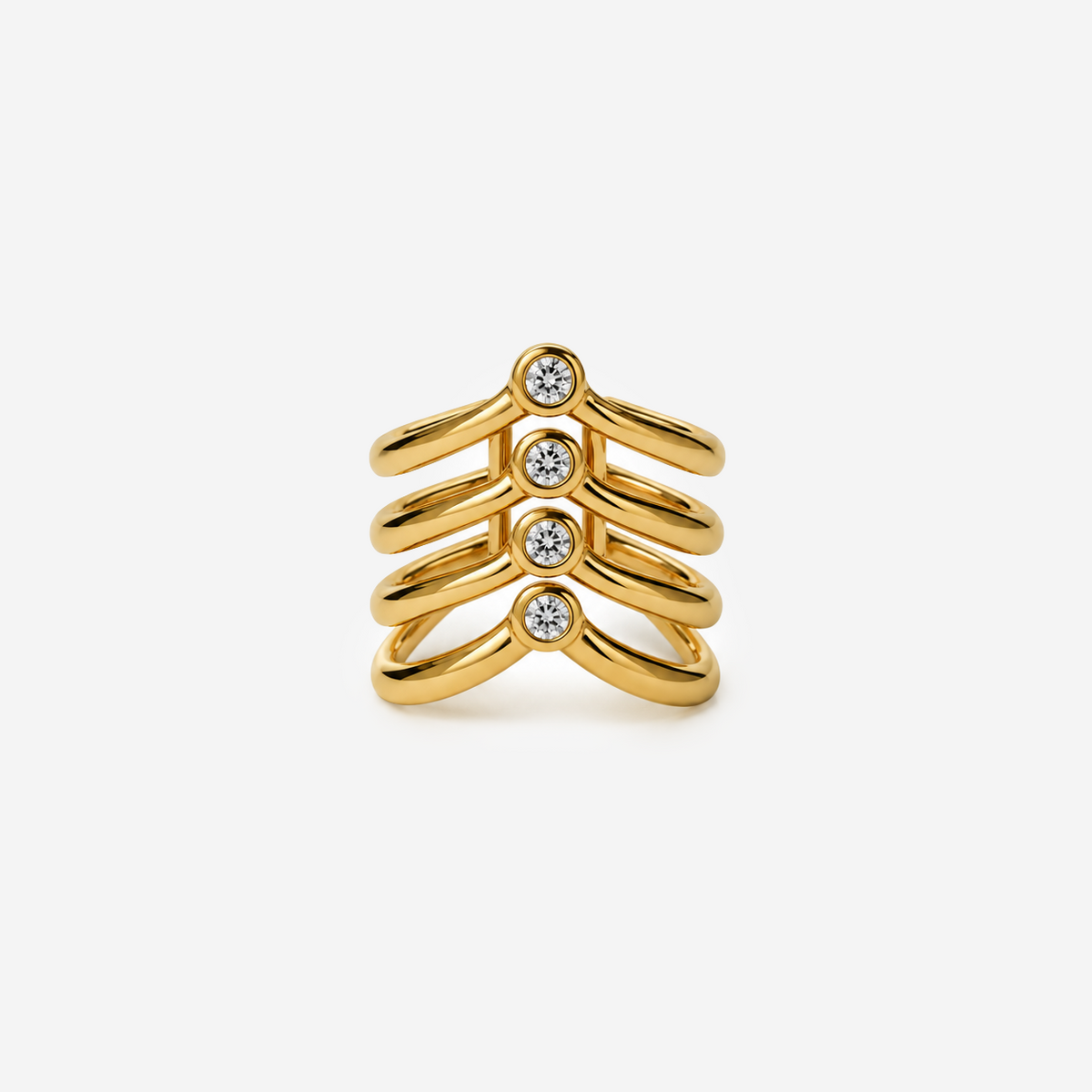 Gold-Plated Titanium Ring with White Stone