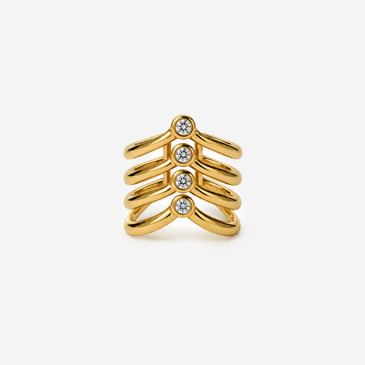 Gold-Plated Titanium Ring with White Stone