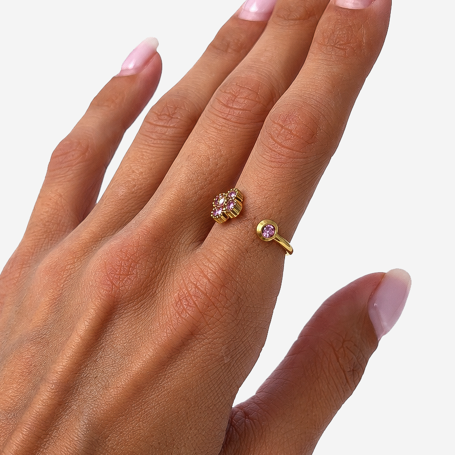 Gold-Plated Titanium Ring with Pink Stone