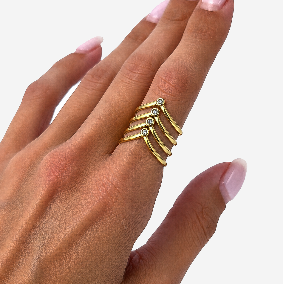 Gold-Plated Titanium Ring with White Stone