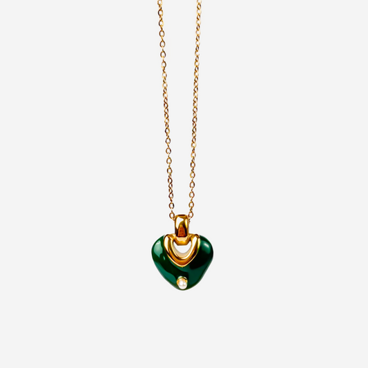 Gold-plated Titanium Green with Heart Necklace
